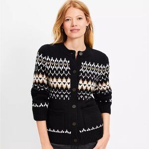 Loft Fair Isle Waisted Patch Pocket Cardigan